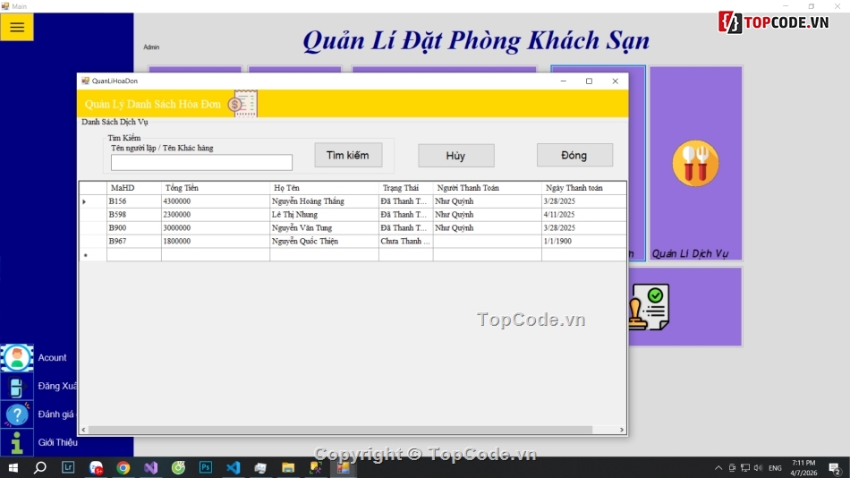 quản lý khách sạn,quản lý nhà hàng,code quản lý nhà nghỉ,C#
